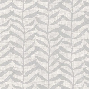 Leafy Block Print in Warm Gray (xl scale) | Leaf pattern fabric from original block print, neutral decor, botanical block print fabric, leaves, plants print in soft grey.