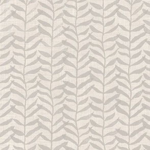 Leafy Block Print in Sandstone on Jute (large scale) | Leaf pattern fabric from original block print, beige neutral decor, botanical block print fabric, leaves, plants print on natural fibres.