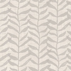 Leafy Block Print in Sandstone on Jute (xl scale) | Leaf pattern fabric from original block print, beige neutral decor, botanical block print fabric, leaves, plants print on natural fibres.