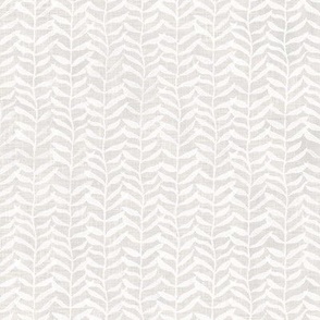 Leafy Block Print in White on Warm Gray | Leaf pattern fabric from original block print, neutral decor, botanical block print fabric, leaves, plants print in soft grey.
