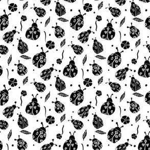 Doodle Bug Ladybugs  || Cute Insect Beetles || block print Ladybirds in black and white