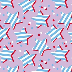 4th of july stars and stripes - tossed stars and confetti american national holiday design retro style blue red on lilac 