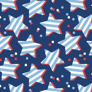 4th of july stars and stripes - tossed stars and confetti american national holiday design retro style blue red on navy night 