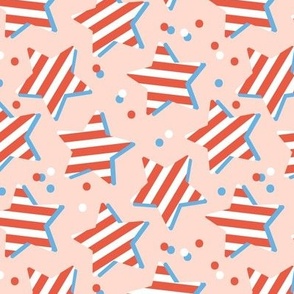 4th of july stars and stripes - tossed stars and confetti american national holiday design retro style vintage red blue on blush 