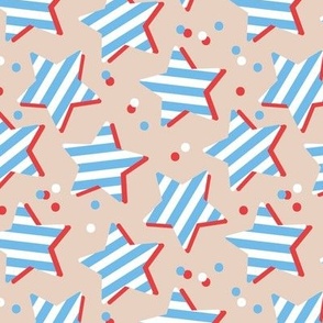 4th of july stars and stripes - tossed stars and confetti american national holiday design retro style vintage blue red on tan beige 