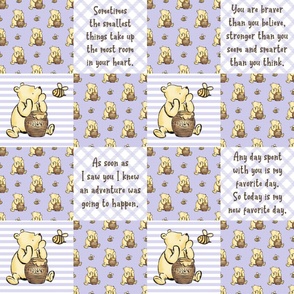 Bigger Scale Patchwork 6" Squares Classic Pooh in Lavender Pale Purple with Storybook Quotes for Cheater Quilt or Blanket