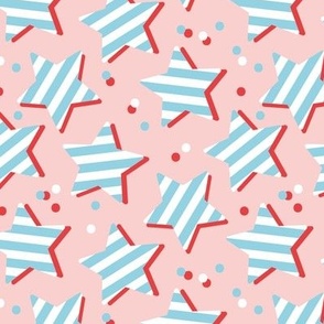 4th of july stars and stripes - tossed stars and confetti american national holiday design retro style vintage blue red on pink girls 