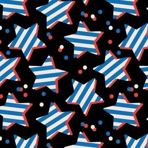 4th of july stars and stripes - tossed stars and confetti american national holiday design retro style navy blue red on black night 