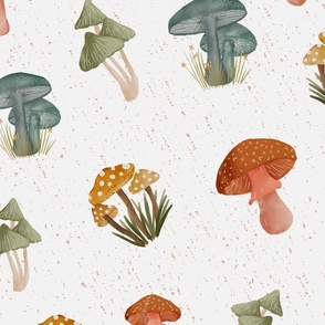 Jumbo - 24" Mushrooms - Textured Background - Painted Mushrooms - Cloud White