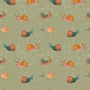 3x3 Cute Snails - Medium Scale - Watercolor Snails - Sage Background Texture
