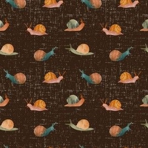 3x3 Cute Snails - Medium Scale - Watercolor Snails - Dark Background Texture