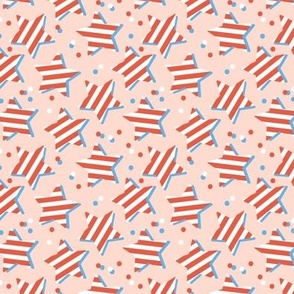 4th of july stars and stripes - tossed stars and confetti american national holiday design retro style vintage red blue on blush  SMALL