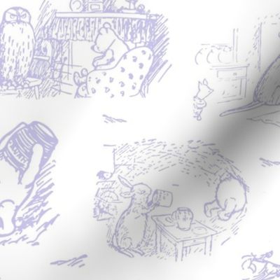 Bigger Scale Classic Pooh Sketch Scenes Lavender Pale Purple Toile on White