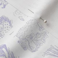 Smaller Scale Classic Pooh Sketch Scenes Lavender Pale Purple Toile on White