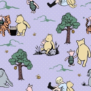 Bigger Scale Classic Pooh Story Sketches on Lavender Pale Purple