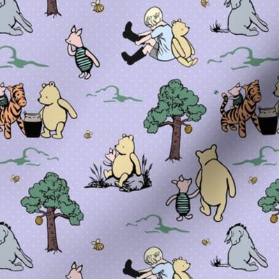Smaller Scale Classic Pooh Story Sketches on Lavender Pale Purple