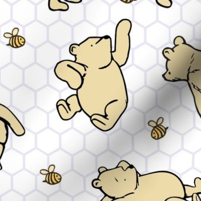 Bigger Scale Classic Pooh and Bees on White and Lavender Honeycomb