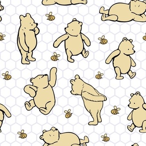 Bigger Scale Classic Pooh and Bees on White and Lavender Honeycomb