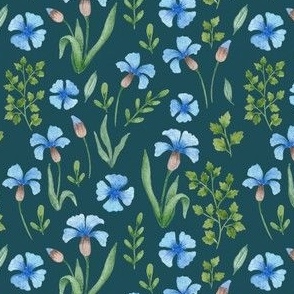 Watercolor Floral Garden- blue