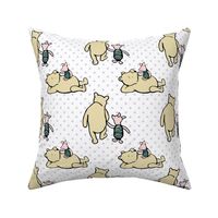 Bigger Scale Classic Pooh and Piglet on Lavender Pale Purple Polkadots