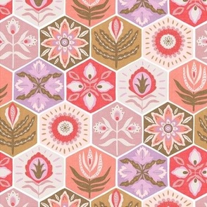 Small - Boho tile - lavender, pinks, peaches, olive and taupe