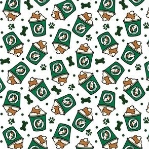 (small scale) Puppy Star Barks - Doggy Coffee Treats - treat paw prints - green/white - LAD23