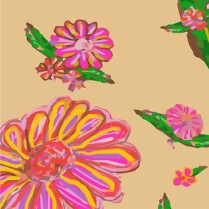 Large Print Pink and Yellow Daisies on Yellow