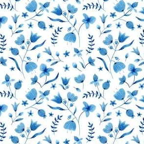 Watercolour ditsy florals-Blue