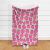 Summer Strawberry - hot pink strawberries on chalk dirty white offwhite - giant huge large scale jumbo size berry fabric wallpaper pillows