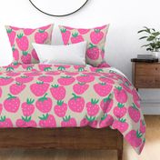 Summer Strawberry - hot pink strawberries on chalk dirty white offwhite - giant huge large scale jumbo size berry fabric wallpaper pillows
