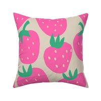 Summer Strawberry - hot pink strawberries on chalk dirty white offwhite - giant huge large scale jumbo size berry fabric wallpaper pillows