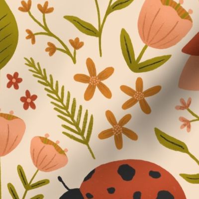 Ladybirds Garden Floral Hand drawn 