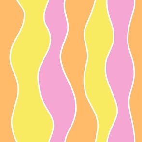 Wavy Stripes - Pastel -  Pink, orange, yellow - X large