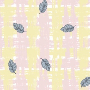 Pink and Yellow Plaid w/ Leaves Large Scale