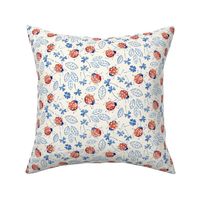 Watercolor Ladybugs & Four-leaf clover - Doodle Bugs | red & blue on cream | 12