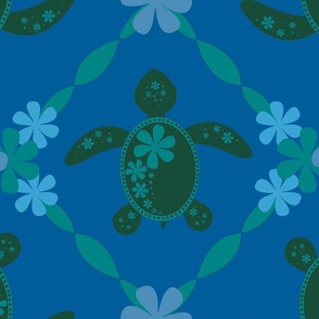 Blue and Green Floral Sea Turtles- Big Print