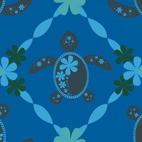 Blue Floral Turtles- Big Print