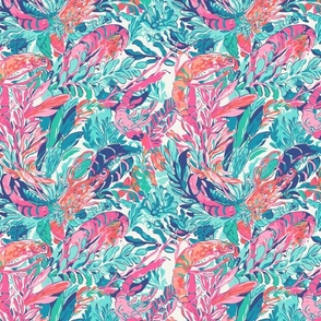 Tropical Oasis - Pink/Teal on White 