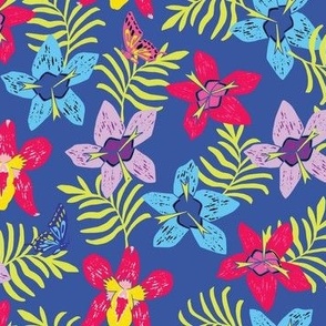 'Tropical Floral' on Blue