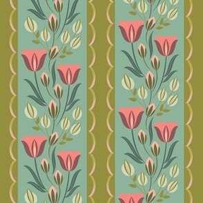 Vintage tulip garden, sage & gold