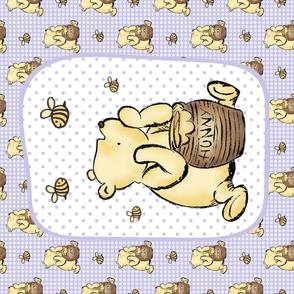 One Yard Panel Classic Pooh and Honey Bees on Lavender Pale Purple for Blanket or Banner 42x36