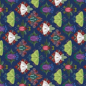 Moth and Beetle Pattern on Navy - small railroaded
