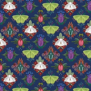 Moth and Beetle Repeat on Navy - small