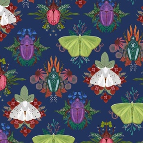 Moth and Beetle Repeat on Navy