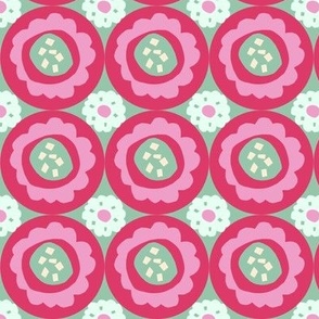 Anemone Medallion Circles - Pink and Cool Green
