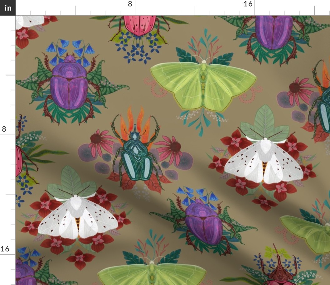 Moth and Beetle Wallpaper on Greige