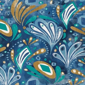 Echoes of Deco- watercolor scallop pattern with a retro wavy twist 
