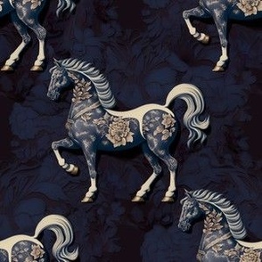 Large Scale, Dark Blue, Horse Chinoiserie