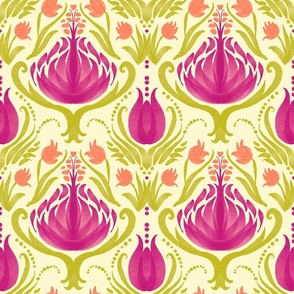 Preppy Pink and Green Fanciful Modern Damask