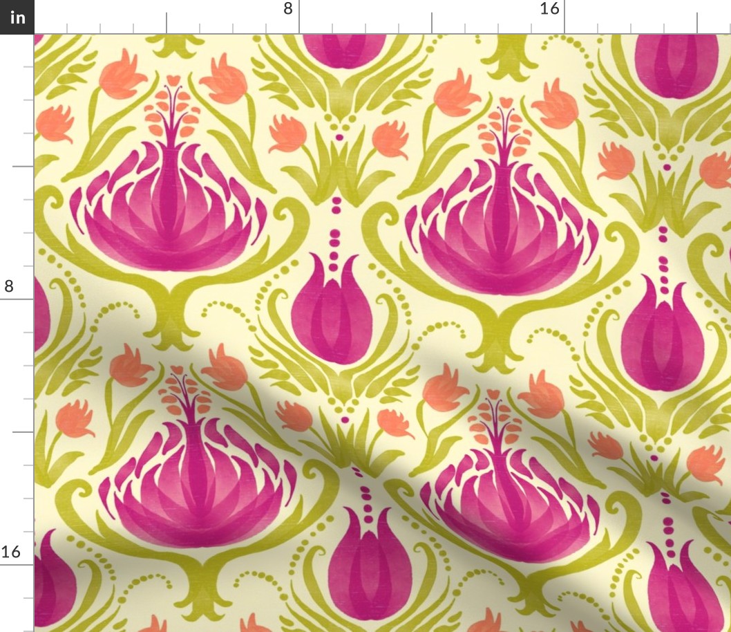 Preppy Pink and Green Fanciful Modern Damask